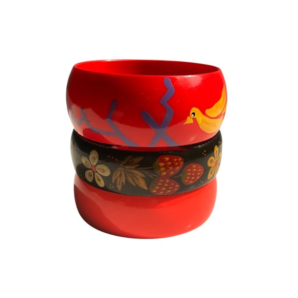 Group of Hand Painted Vintage Bangle Bracelet Lucite Celluloid - Picture 2 of 10